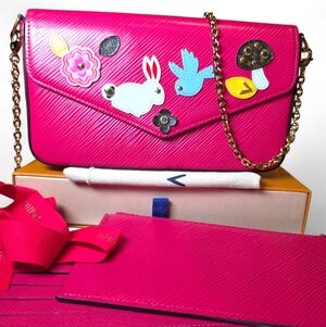 Louis Vuitton Limited Edition Felicie Pochette Red Epi Animal Print Bunny Bird